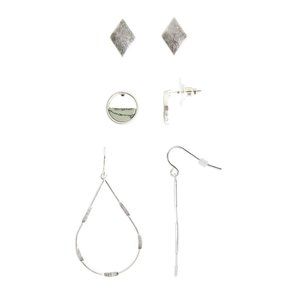 Sonoma Silver Tone Diamond-Shaped, Mini Hoop Stud & Teardrop Earring Set